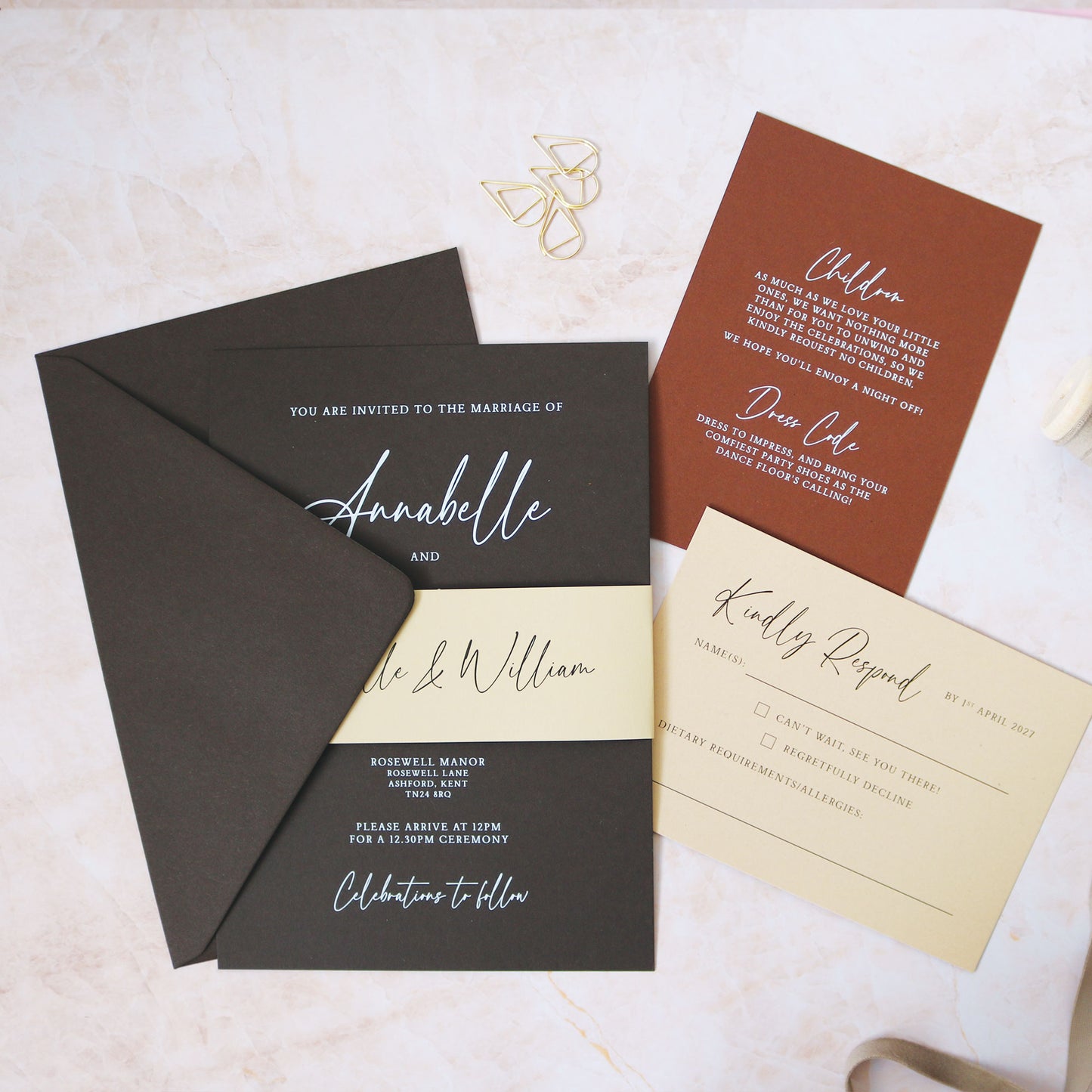 Chocolate Brown A5 Wedding Invitation